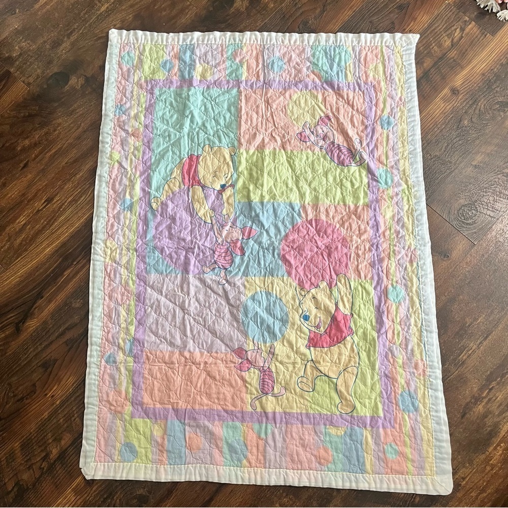 Vintage Handmade Disney Winnie the Pooh Baby Blanket Piglet Nursery Quilt 45x32